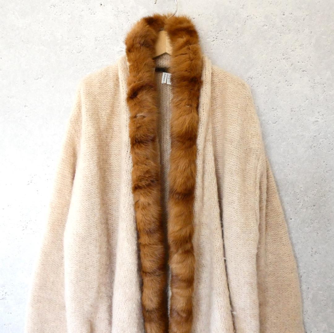  beautiful goods FENDI Fendi size 40 alpaca . fur shawl color long height long sleeve knitted long cardigan beige 