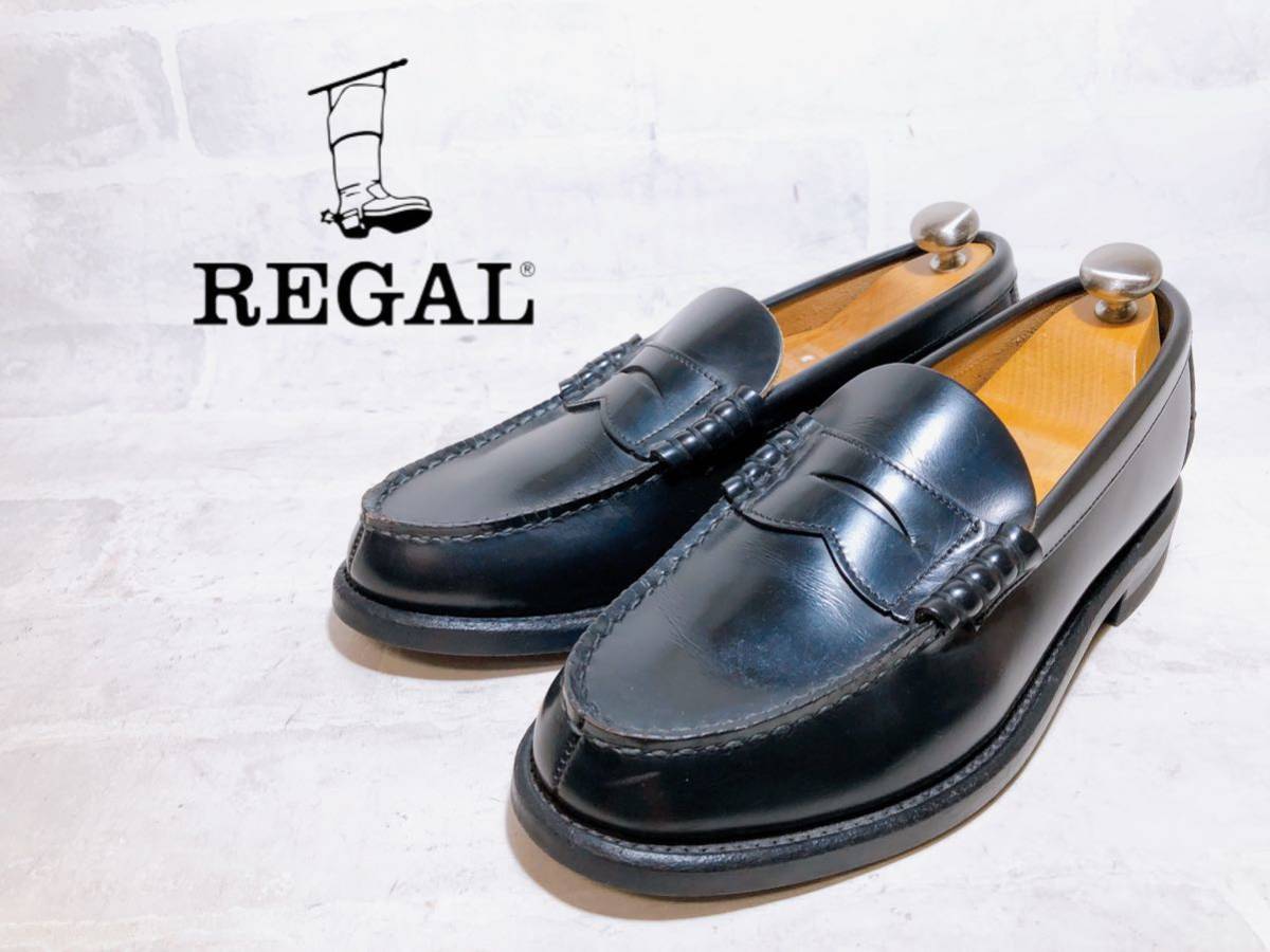 数回着【極美品】REGAL リーガル 上質 コインローファー 本革 レザー ビジネスシューズ 黒 24EEcm メンズ 紳士靴