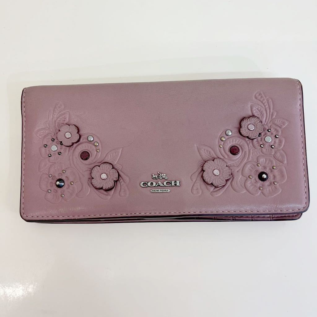 COACH 財布長財布レディーススリムグラブタンレザーウィズティーローズ