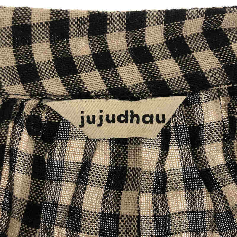 【美品】 jujudhau / ズーズーダウ | ギンガムチェック ギャザーシャツ | F | ベージュ/ブラック | レディース_画像5