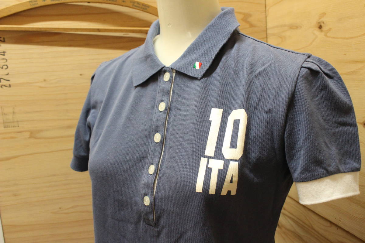 R33*Kappa/ Kappa рубашка-поло короткий рукав Tee SIZE:L темно-синий спорт отдых женский USED Golf *