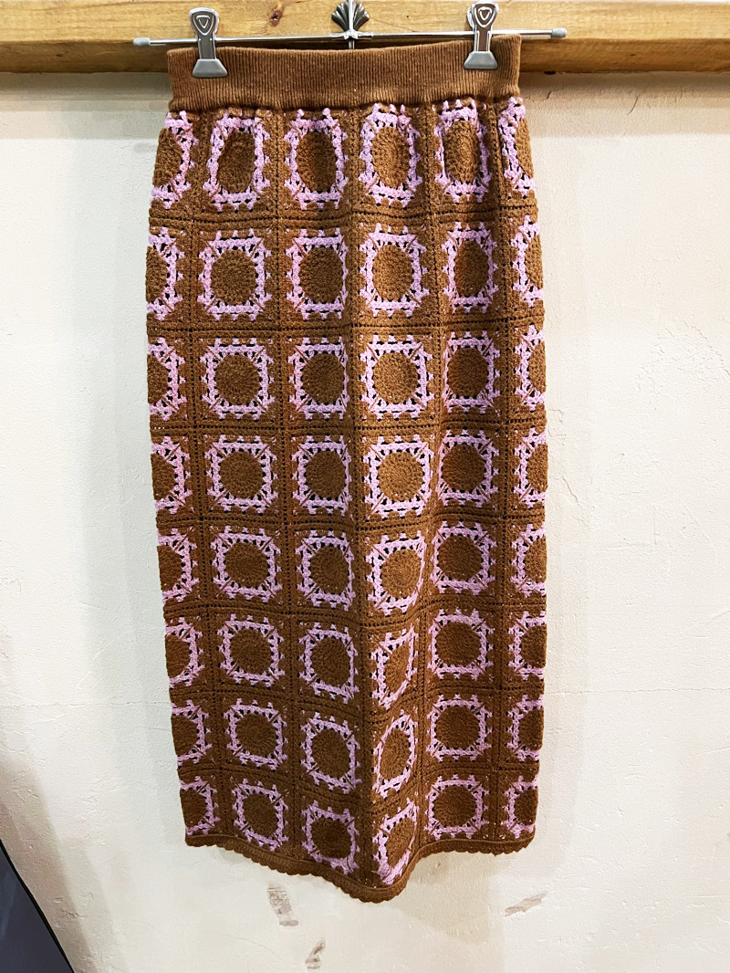 Y50*LOUNIE/ Lounie ключ плетеный лоскутное шитье вязаный юбка женский Brown × розовый 36(S размер ) юбка casual USED *