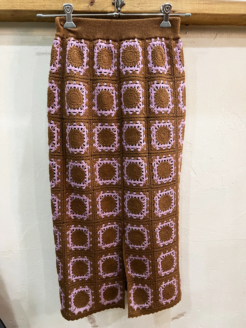 Y50*LOUNIE/ Lounie ключ плетеный лоскутное шитье вязаный юбка женский Brown × розовый 36(S размер ) юбка casual USED *