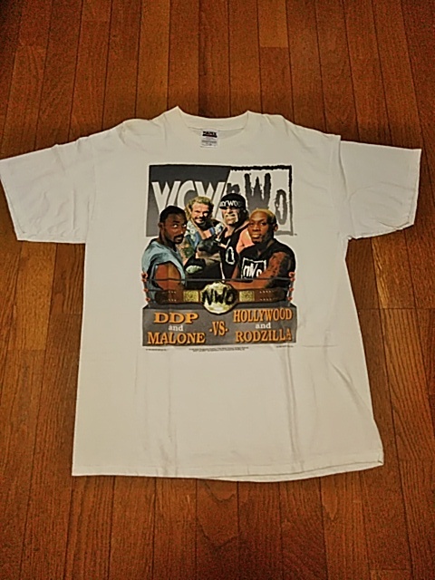 90年代同時物 ロッドマン＆ハリウッドホーガン VS カールマローン＆DDP nWo タッグ戦Tシャツ XL WCW正規品 ヴィンテージ Dennis Rodman