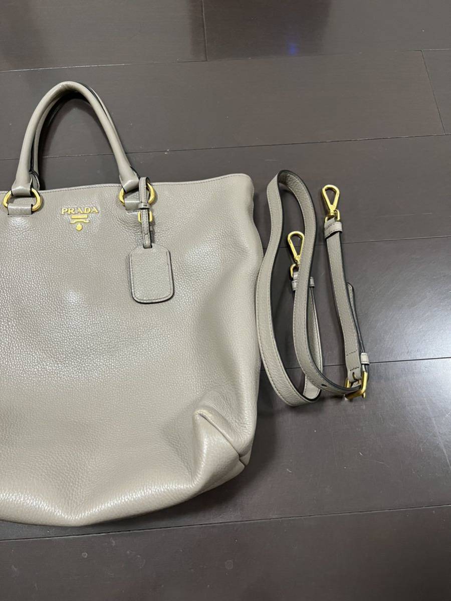 ランキング第1位 PRADA プラダ レザー トートバッグ ショルダー グレー