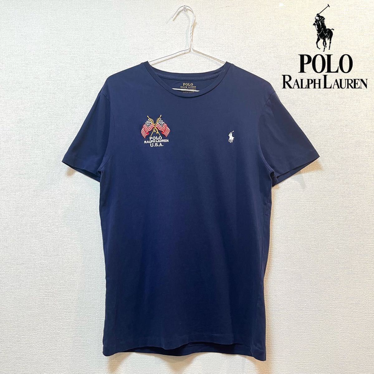 【美品】POLO RALPH LAUREN ポロラルフローレン国旗 刺繍ロゴTシャツ トップス カットソー プルオーバー Tシャツ