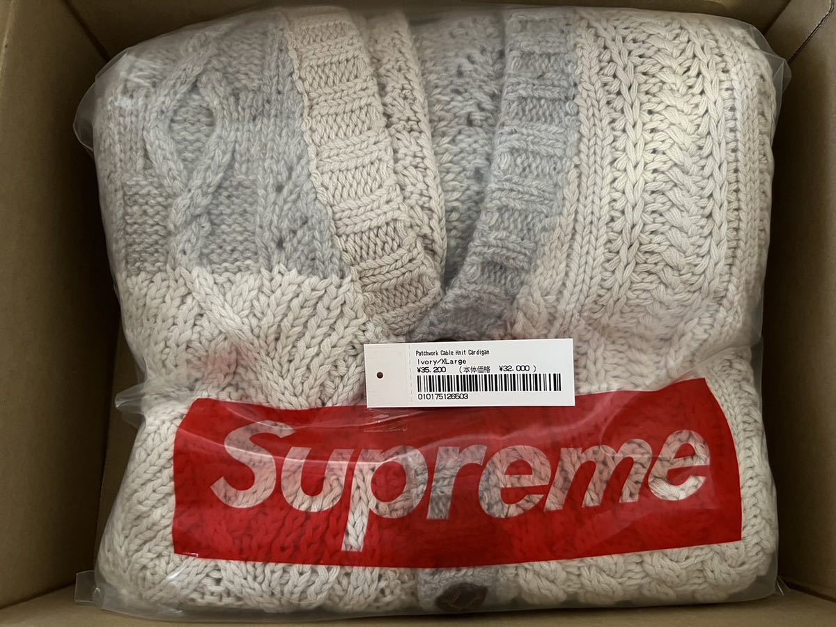 XL】Supreme Patchwork Cable Knit Cardigan Ivory パッチワーク