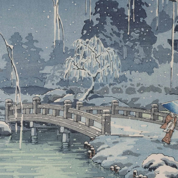 土屋光逸 版画 春の雪 京都円山 39x26cm 原寸サイズ 複製 土屋光逸 版画 春の雪 京都円山 39x26cm 原寸サイズ 複製