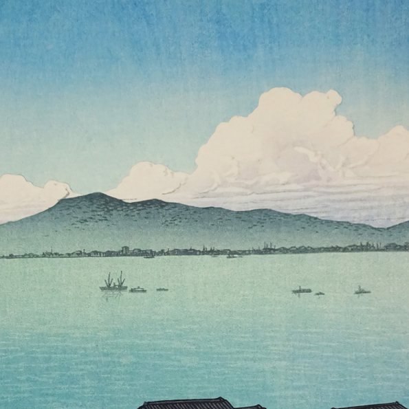 川瀬巴水　版画　駿州　興津町　昭和九年　39-26ｃｍ　原寸ポスター　複製 ◆新版画　小原古邨　吉田博 　土屋光逸　浮世絵_画像4