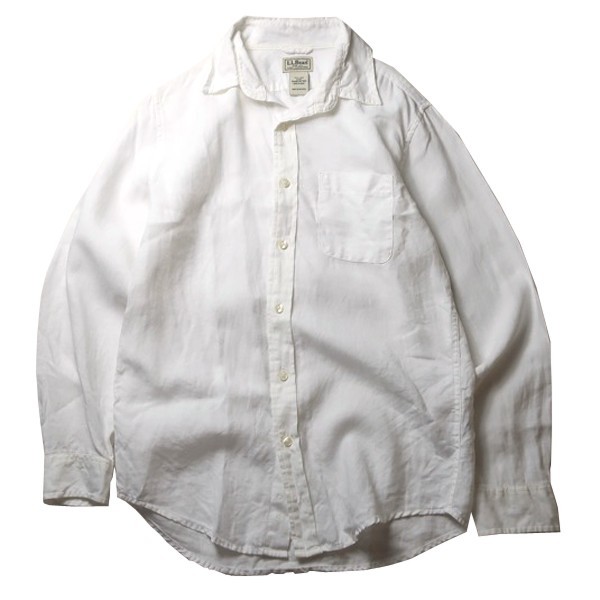 涼しい素材! 90s 00s L.L.Bean エルエルビーン ヴィンテージ 長袖 ドレス リネンシャツ 人気カラー ホワイト 白 Mサイズ メンズ 古着の画像1