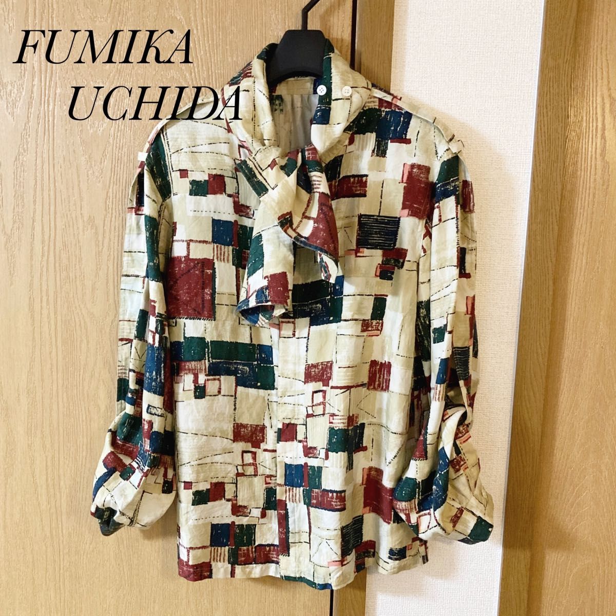 FUMIKA UCHIDA 　ペイント柄　スカーフモチーフ　シルクシャツ 総柄 長袖シャツ