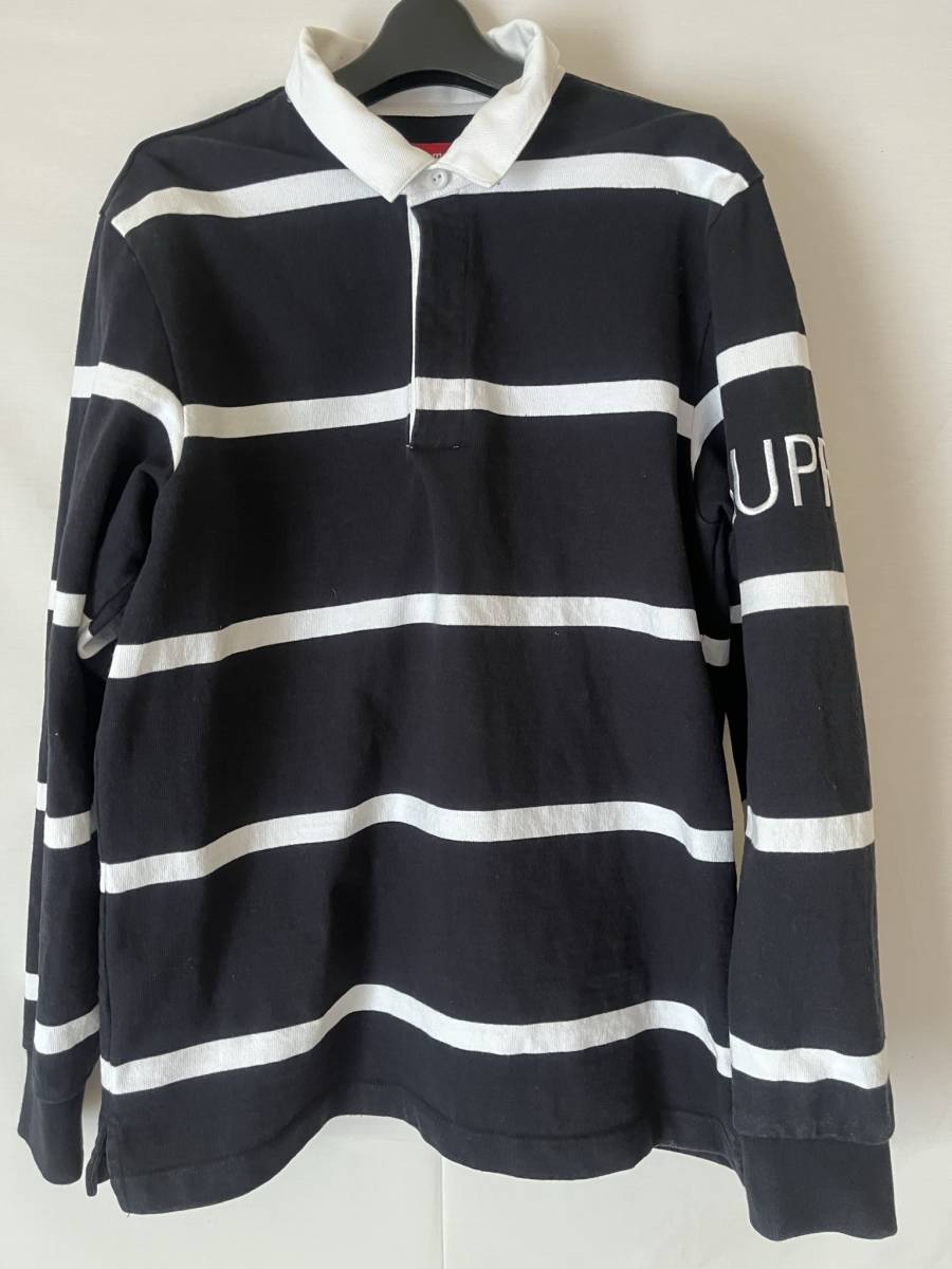 黒 L Supreme Striped Rugby 16aw シュプリーム ストライプ ラグビー