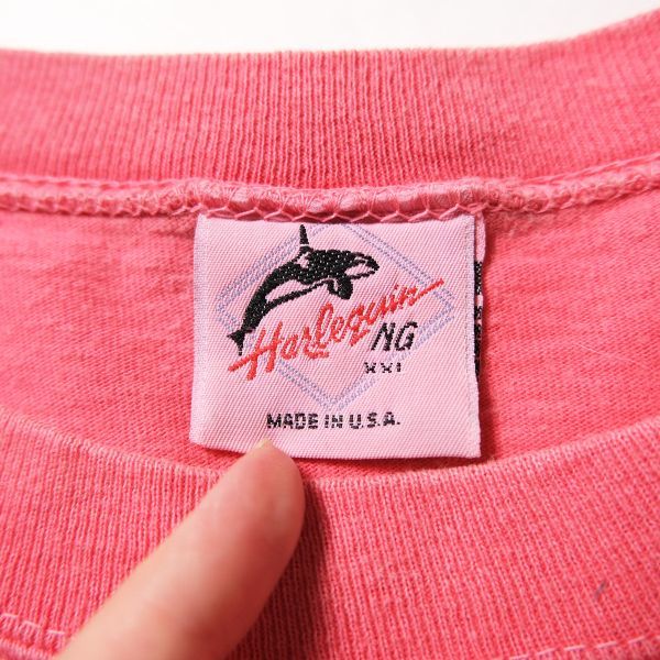 90's USA製 アニマル プリント コットン ロングスリーブ Tシャツ (XXL) ピンク系 ロンT 動物 鳥 バード 90年代 アメリカ製 旧タグ オールド_画像8