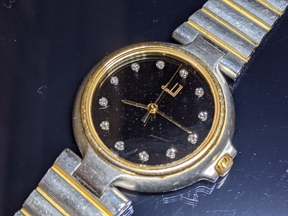 稼働品 ダンヒル dunhill 豪華 12P ミレニアム クオーツ メンズ 腕時計 黒 ブラック スイス製 電池交換済み