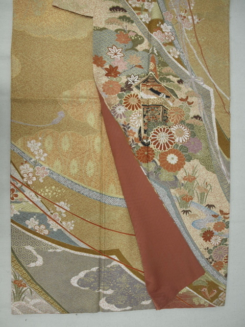 振袖　0162　黄土色　鉾・宝尽くし【中古】（レターパック不可）_画像9