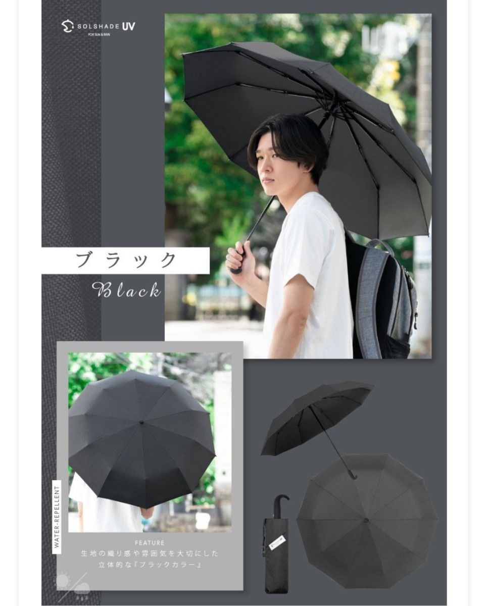 ♪晴雨兼用　折りたたみ日傘【solshade ソルシェードoneシリーズ】021-bk　メンズ　レディース