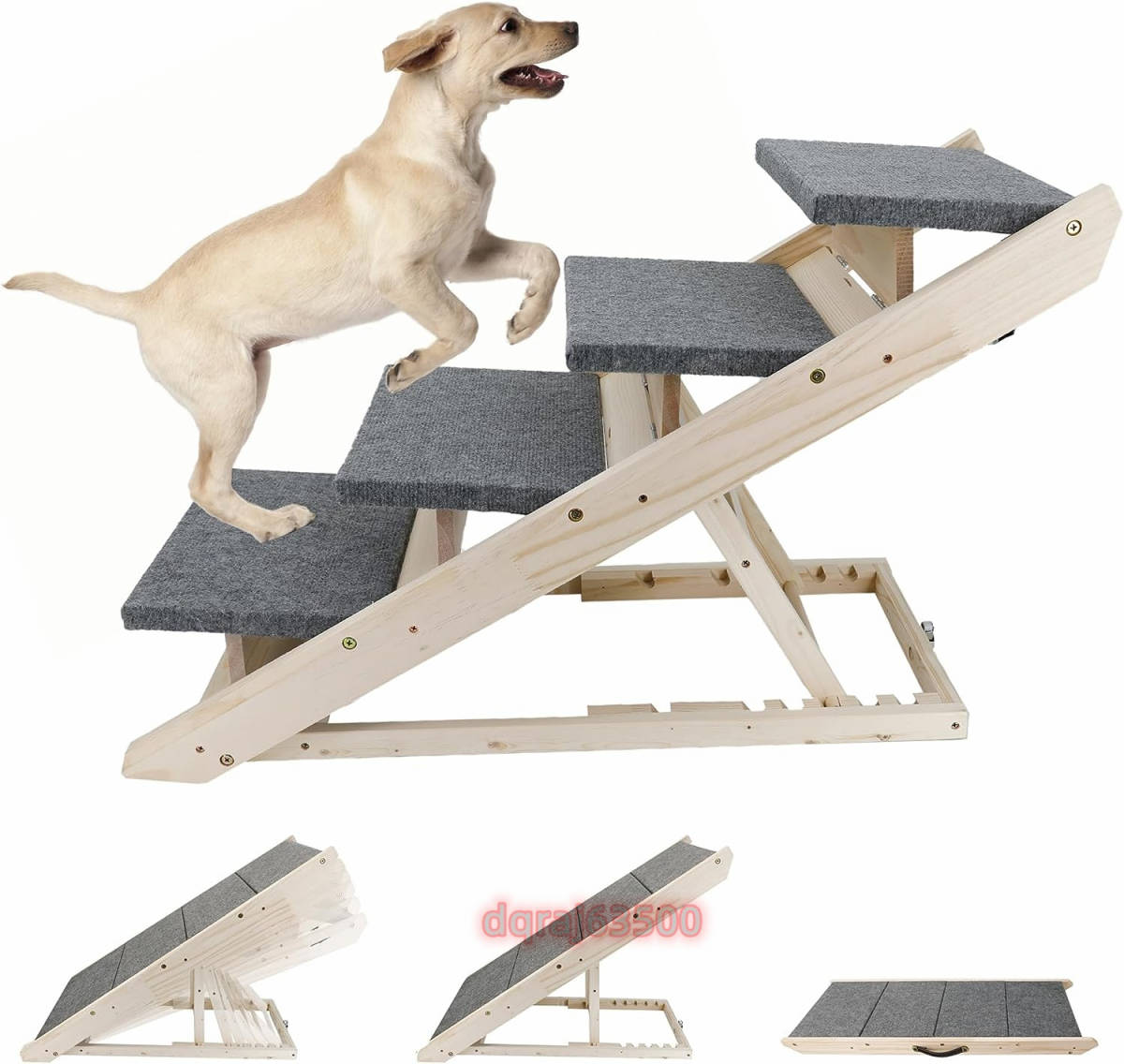 ペット階段 2in1 両用 折り畳み ステップ 六つ高さ調節可能 木製 滑り止め 組立不要 収納便利 取っ手付き 小型 大型 猫 犬 室内 屋外