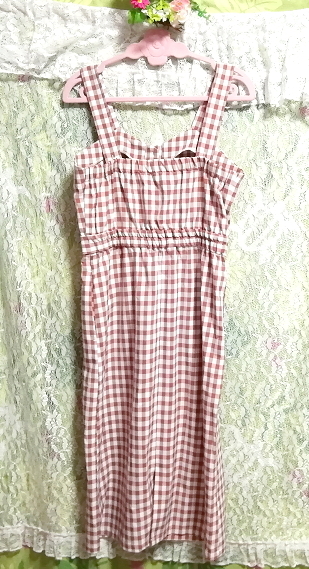 茶ブラウンチェック柄ノースリーブスカートワンピース Brown check pattern sleeveless skirt dress