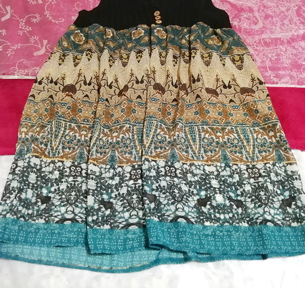 黒レースエスニック柄シフォンネグリジェチュニックワンピース Black lace ethnic pattern chiffon negligee tunic dress