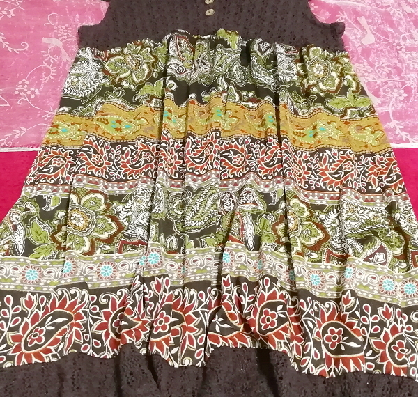  tea race tops ethnic pattern chiffon negligee tunic One-piece Brown lace ethnic pattern chiffon negligee tunic dress