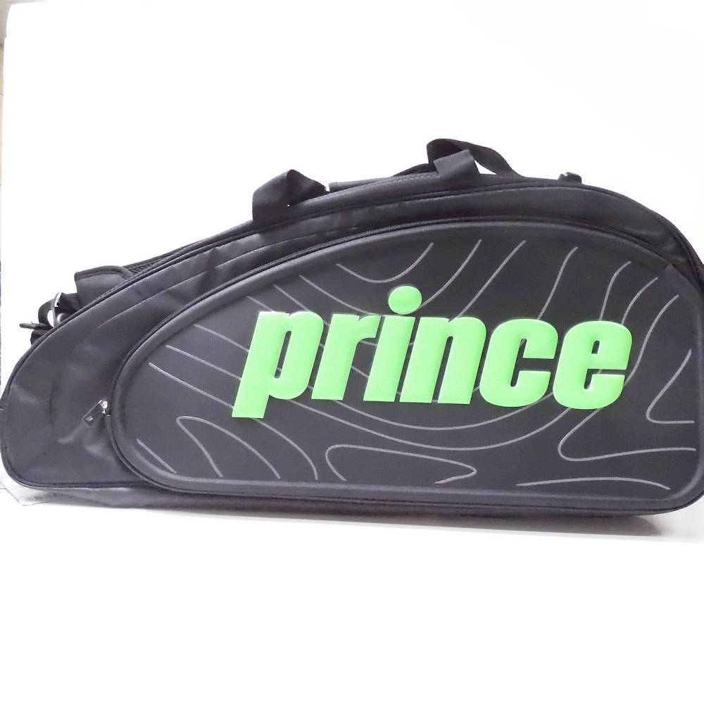 未使用 prince プリンス TT902 硬式テニスラケットバッグ6本入 ブラック ポリエステル他 グリーン 黒 緑 ケース スポーツ用品 HU547C_画像1