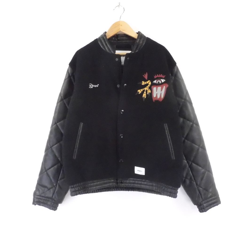 美品 WTAPS ダブルタップス 20AW CANAL WONY MOSSER(202BRDT-JKM05) スタジャン ブラック X 01 スタジアムジャケット メンズ AY4350W3