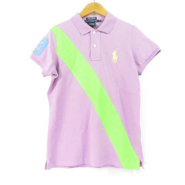 ラルフローレンゴルフ 半袖ポロシャツ パープル系 S ポニー 刺繍 斜めライン ゴルフウェア AU775A51_画像1