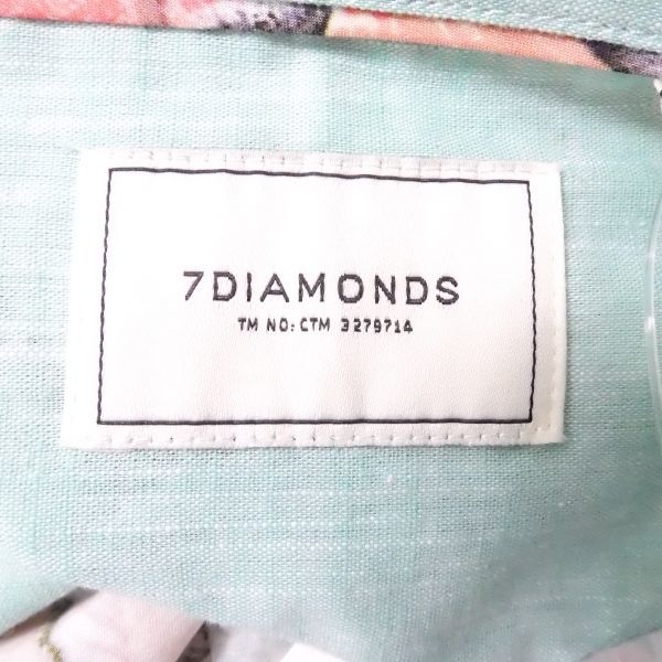 美品 7 DIAMONDS セブンダイヤモンド アロハシャツ グリーン L コットン100% 半袖 メンズ AY3804A67_画像3