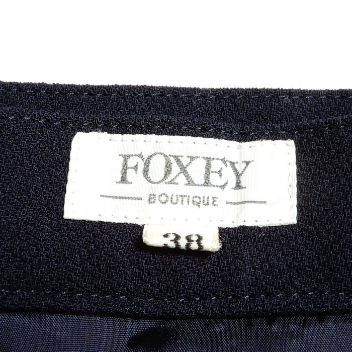 1円 難有 FOXEY BOUTIQUE フォクシー 巻きスカート 38 紺 ウール100％ F1144_画像3