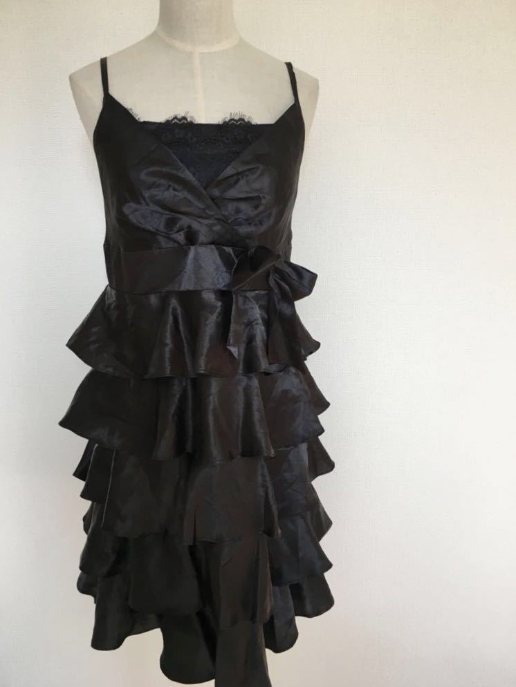 セオリア THEORIA 黒 ドレス フォーマル ワンピース 9AR 可愛い リボン サテン地 フリル 結婚式 パーティー 17 ＊_画像1