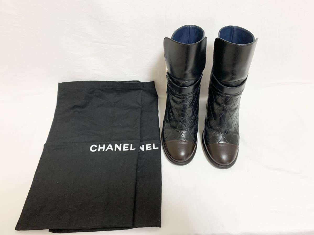 希少超美品 シャネル CHANEL G32097 マトラッセ柄 キルティング ココマーク ベルト レザー ショート ブーツ ハイ ヒール 35 21.5～22cm前後_画像2