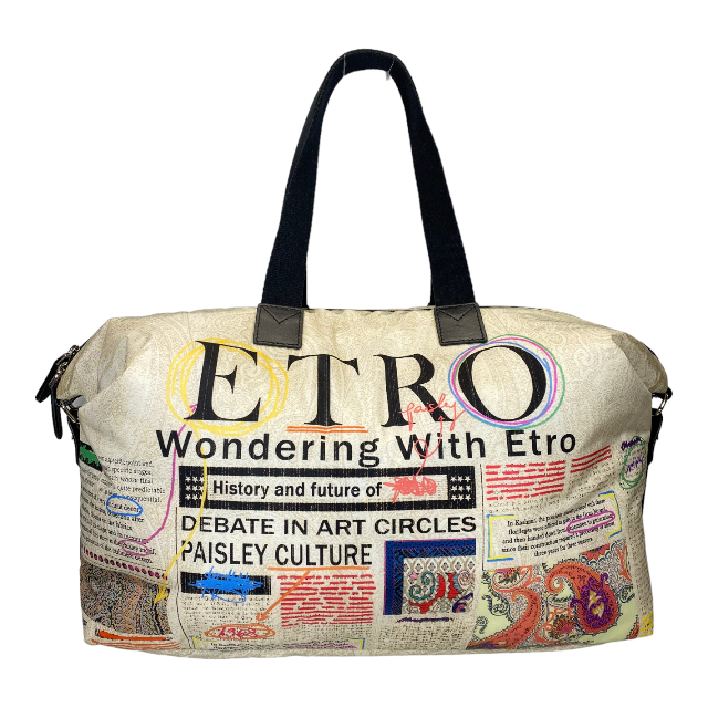 ETRO エトロ 2way バッグ ハンドバッグ ショルダーバッグ ボストンバッグ ロゴ ナイロン ペイズリー柄 総柄 アイボリー マルチカラー