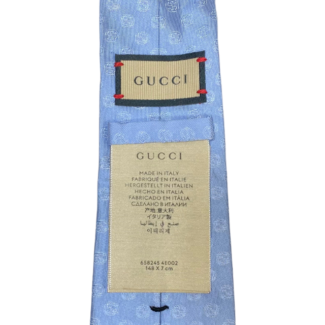 GUCCI グッチ 658245 ネクタイ ループタイ 小物 GG柄 ロゴ シルク ライトブルー_画像7