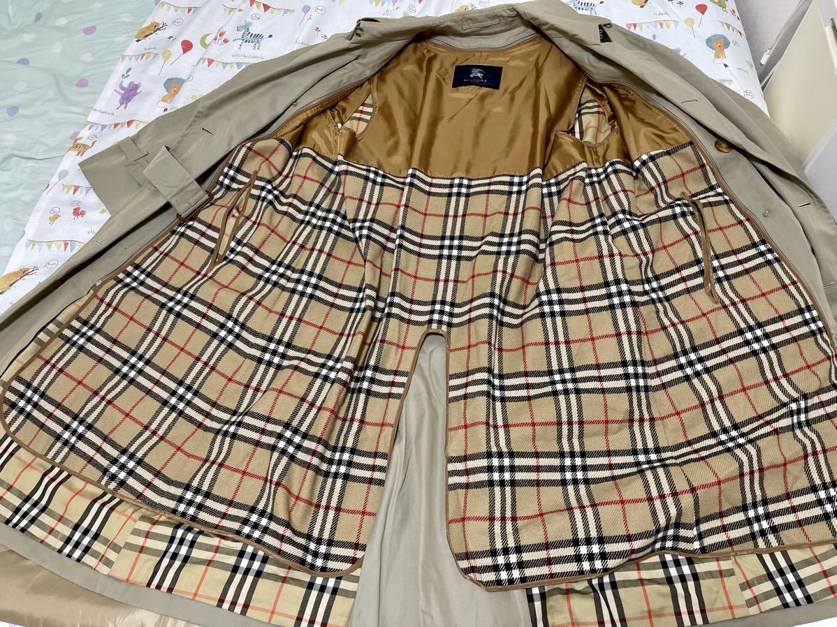 26万超美品★光沢カーキ バーバリーメンズL 170 Burberry ウールライナーベルト付 超ロングトレンチコート春秋冬物　新井_画像2