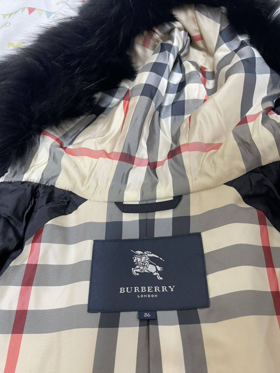 21万★豪華キルティング高年式超美品細身36 S M BURBERRYバーバリーロンドン レディースタヌキリアルファー脱着ダッフルトレンチコート黒_画像3