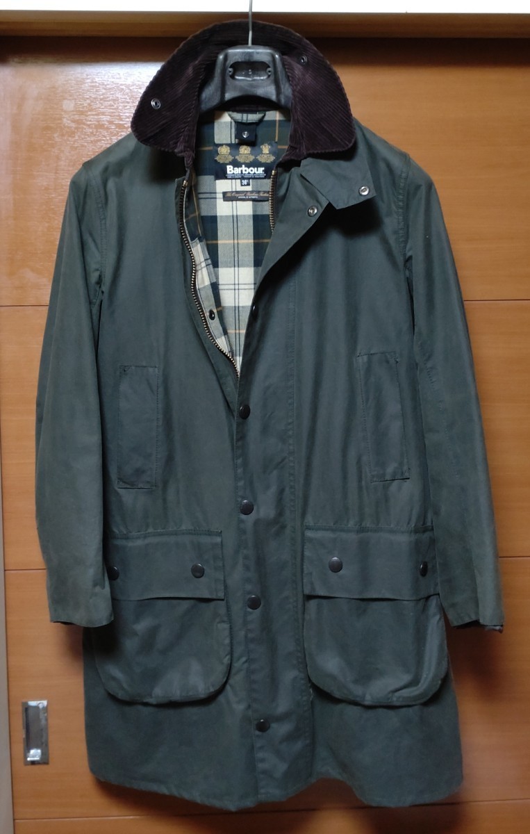 美品 英国製 バブアー Barbour ボーダー SL ロング丈 36 セージ オイル