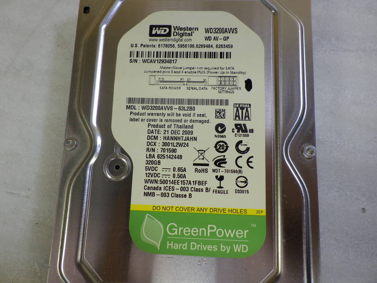 Western Digital WD3200AVVS HDD 320GB 3.5インチHDD SATA接続 フォーマット確認のみ#TC00133_画像2