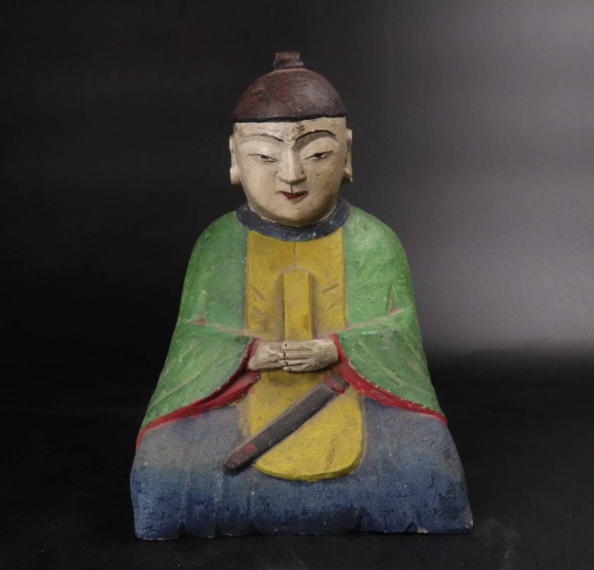 【T233】朝鮮美術 李朝 石像 石仏 石彫彩色人物像