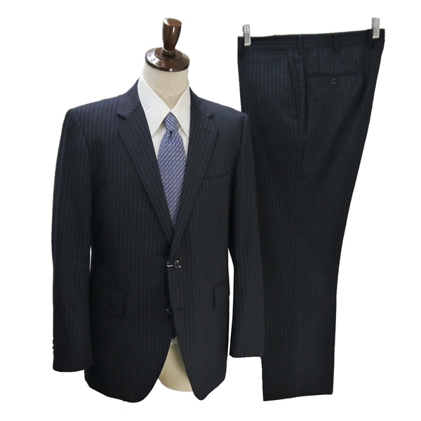 3NJ080】Perfect Suit 2パンツ 2つボタン シングルスーツ AB6 L ダークグレー 暗灰色 ストライプ ノータック 春夏 IC420285-88_画像1