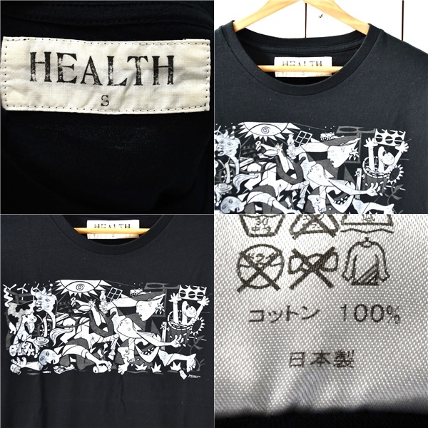 3TJ065】HEALTH ピカソ ゲルニカ コットン100％ プリント Tシャツ 半袖 カットソー S ブラックベース 日本製 アート系 エニマデザイン_画像3