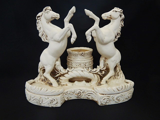 石膏オブジェ 白馬 西洋彫刻 アンティーク 置物 美術品 洋風 花台 台