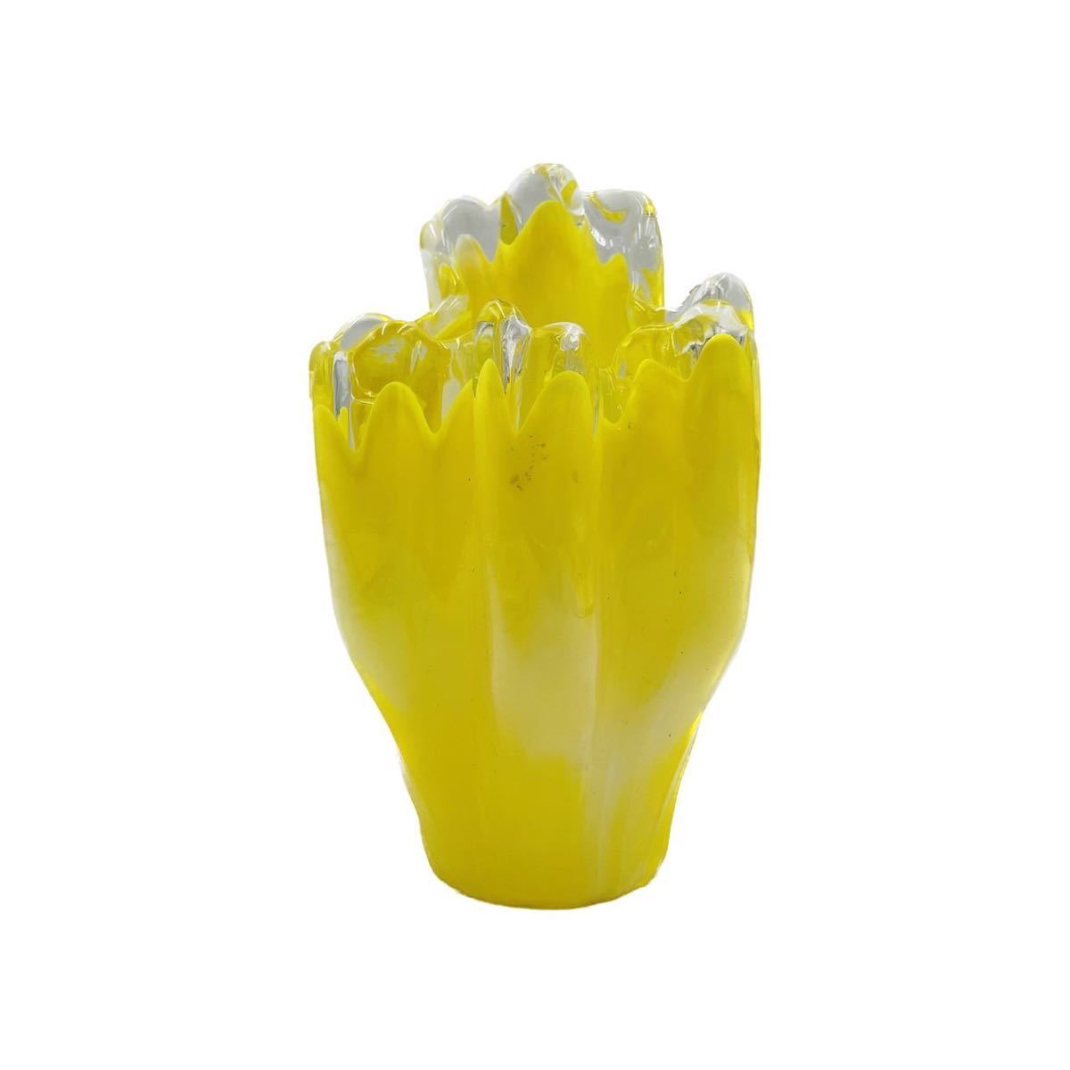 ★ クラタクラフトグラス KURATA 花瓶 黄色 変わり花瓶 変形花瓶 高さ20cm 幅13cm 花入 花器_画像2