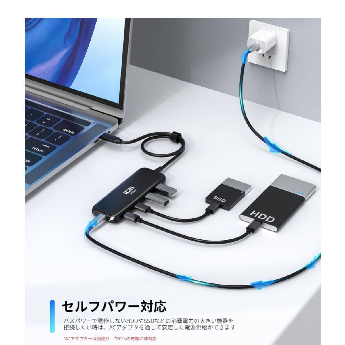 【開封のみ】ICZI★ 10Gbps USB C ハブ3.2 Gen 2 4ポート拡張、ICZI USBC 3.2 to USBC 3.2 変換アダプター 40CMケーブル セルフパワーの画像3