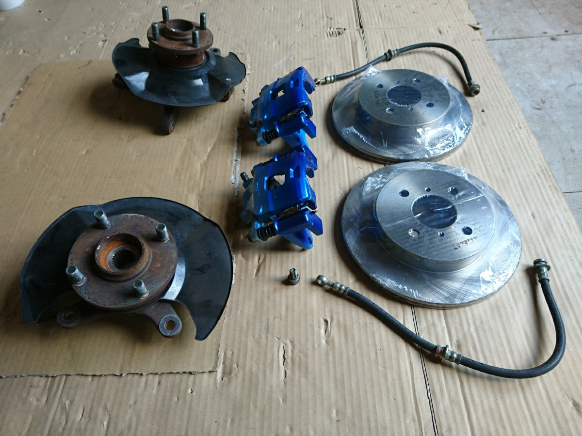 HA21S HB21S Alto Works brake strengthen parts set 14 -inch specification caliper &256. ventilated rotor OH after cosmic blue painted.