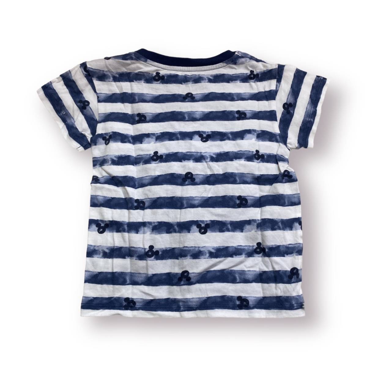 S505 100円スタート UNIQLO（ユニクロ） キッズ Tシャツ 半袖 80 カジュアル ブルー（青）ミッキー ボーダー コットン 万能 _画像2