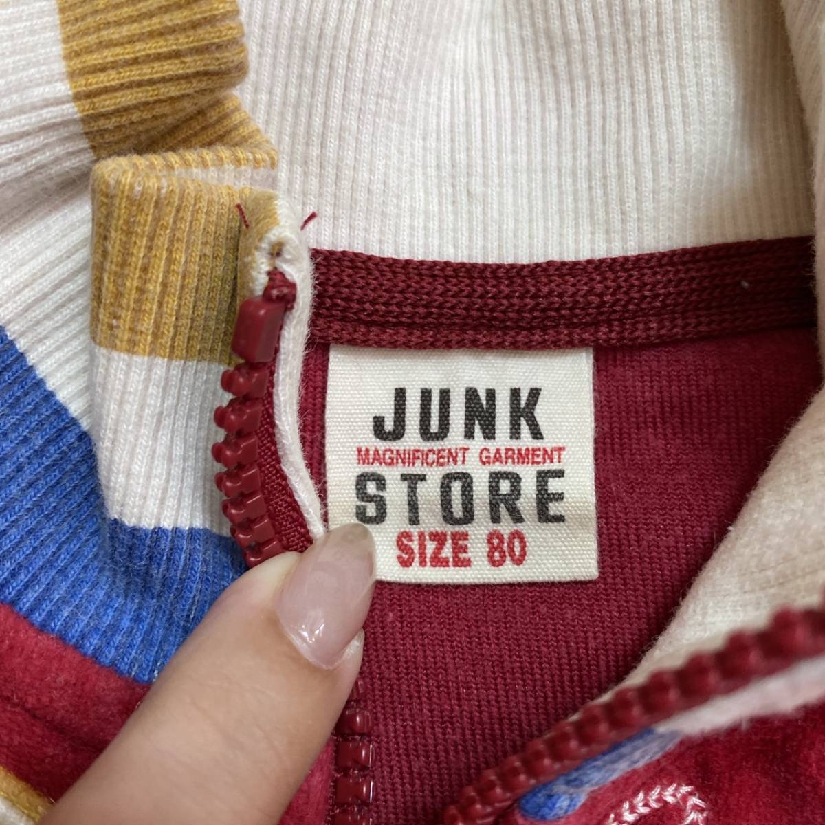 S518 100円スタート キッズ 男の子 女の子 80 JUNK STORE メンズ ブルゾン 長袖 カジュアル レッド（赤）ワッペン 万能 _画像3