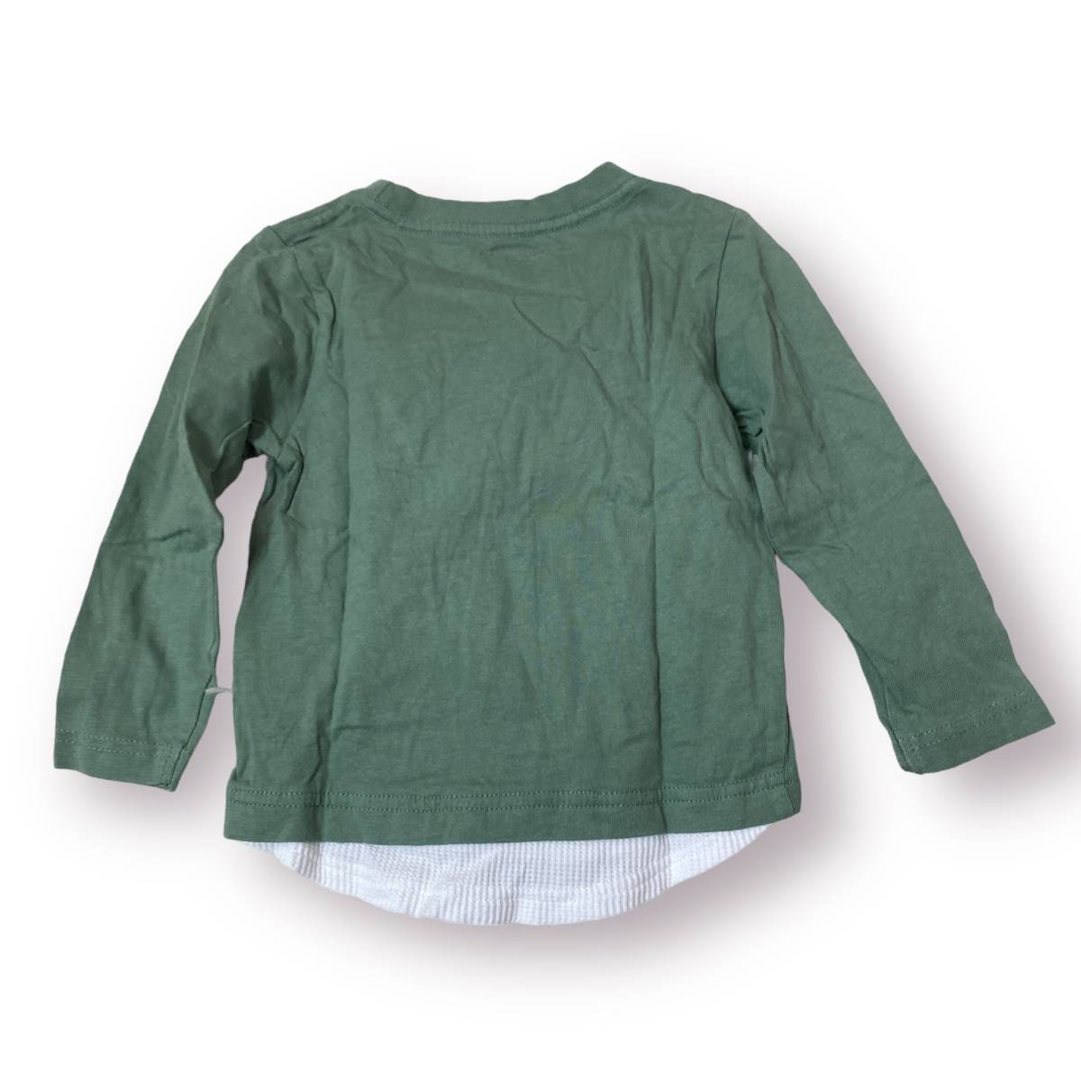 S527 100円スタート キッズ 男の子 90 CLASSIC メンズ Tシャツ 長袖 カジュアル グリーン（緑）無地 コットン 万能 _画像2