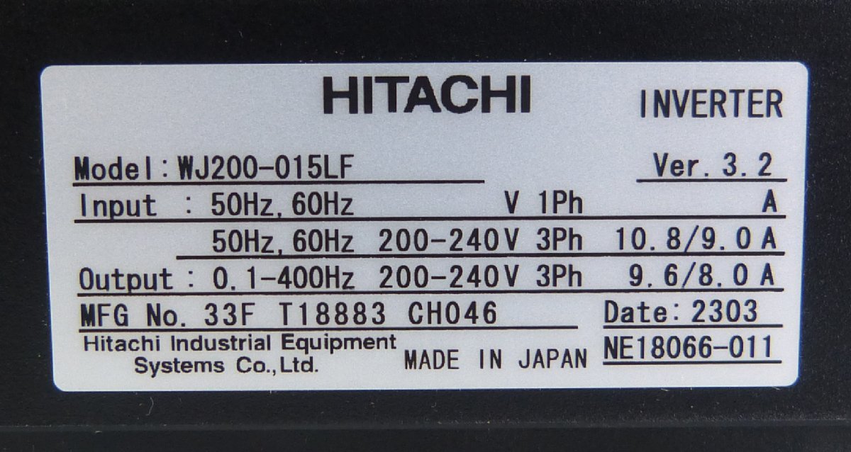 ☆美品!HITACHI 日立 インバータ WJ200シリーズ【WJ200-015LF】☆_画像5