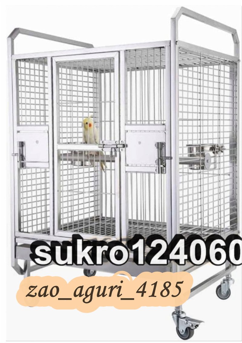 鳥かご・ケージ 豪華な大型オウムケージ、正方形のステンレス鋼の鳥かご、 中庭鳩繁殖ケージ、 キャスター付き 56*49*90cm_画像1