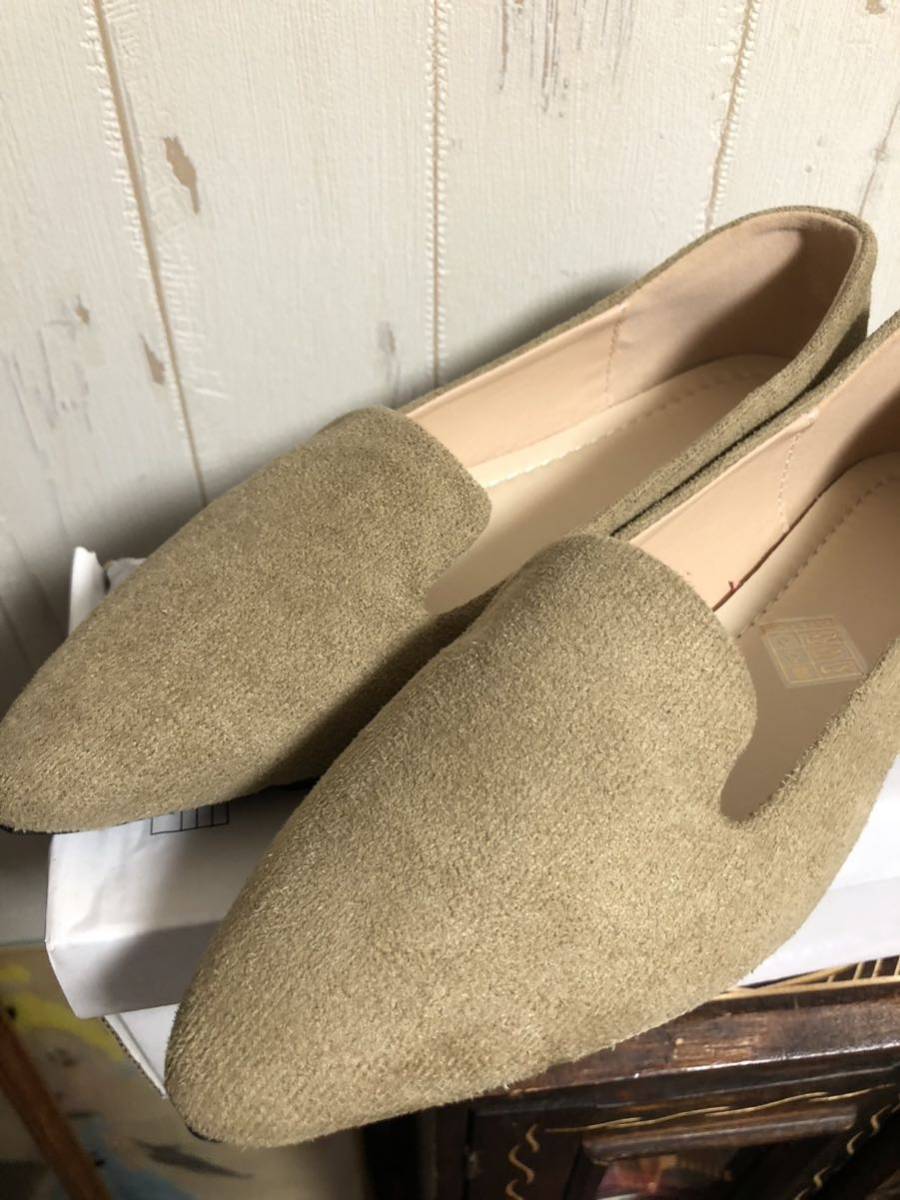  Flat Loafer, fake suede,25 centimeter, beige, new goods 